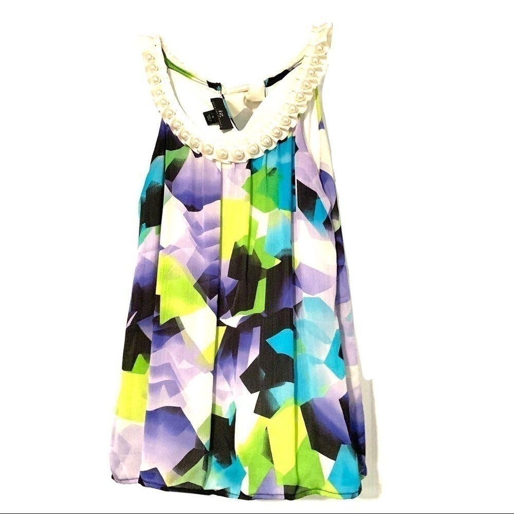 IZ Byer Tank Top Blouse Pearl High Neck Green Medium